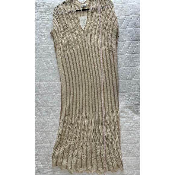 NWT Italian Floris Knit Metallic Striped Maxi Cover-Up Dress – Beige/Gold – S/M - Picture 11 of 11